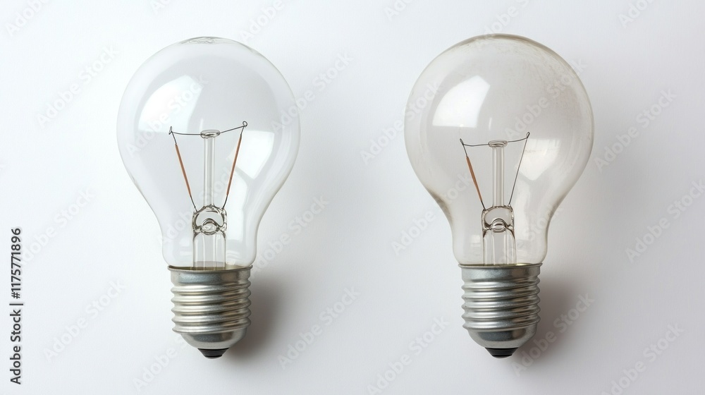 Two clear incandescent light bulbs on white background. Two clear incandescent light bulbs on white background.