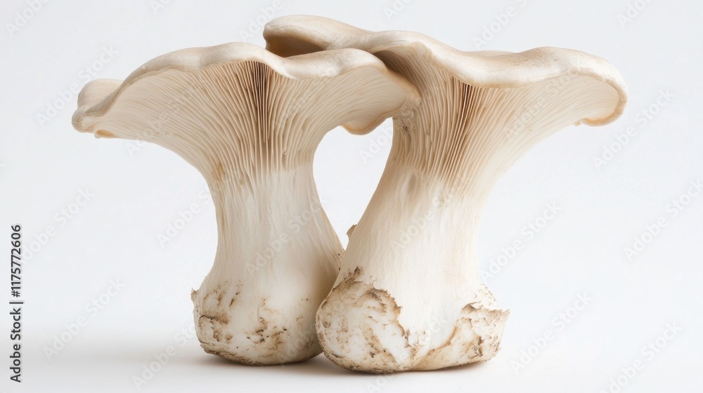 Fototapeta premium Two king oyster mushrooms on white background. (2)
