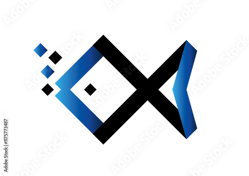 logo d'un poisson, pixel-poisson-logo-symbole-icone-ocean-v02