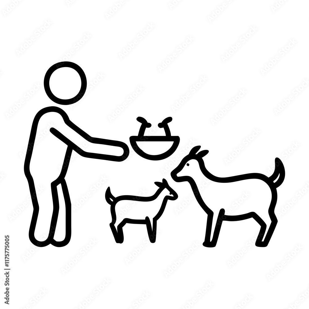 Minimalist Icon of a Farmer Feeding Goat and Kid for Eco-Friendly Farming Solutions Minimalist Icon of a Farmer Feeding Goat and Kid for Eco-Friendly Farming Solutions