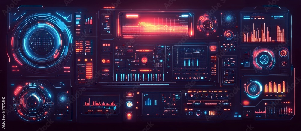 Futuristic Tech Interface: Neon-lit Control Panel Display