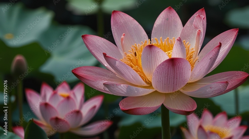 Fototapeta premium Pink lotus flowers blooming in a pond. (2)