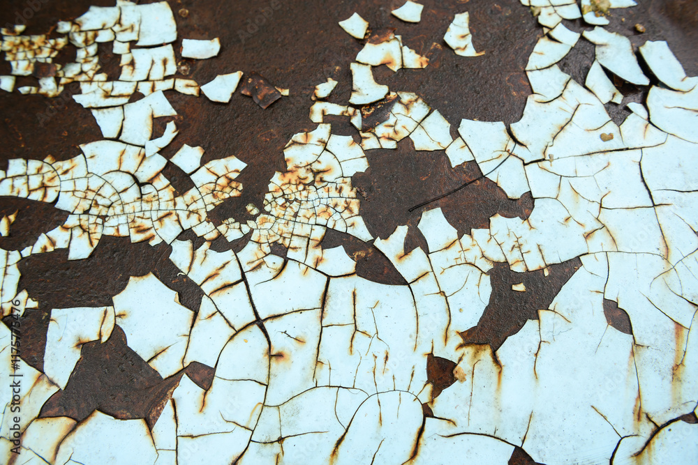 Fototapeta premium The vintage industrial background features a rusty, textured metal sheet with a blend of brown and blue tones, showcasing a rough, grunge pattern on its strong, antique alloy surface.
