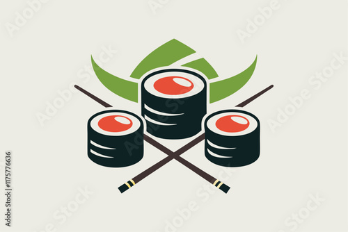 This logo features three sushi rolls crossed with chopsticks, emphasizing modern minimalism, Craft a minimalist logo for a trendy sushi bar that specializes in creative rolls and sake pairings