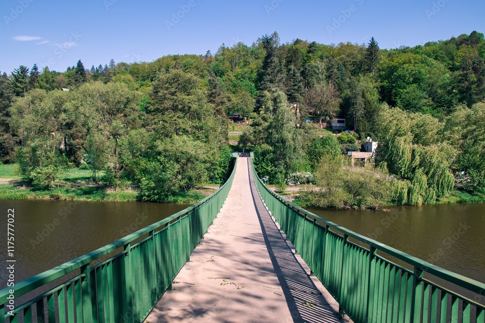 A long bridge over the river Sazava in Hvezdonice, Czech republic