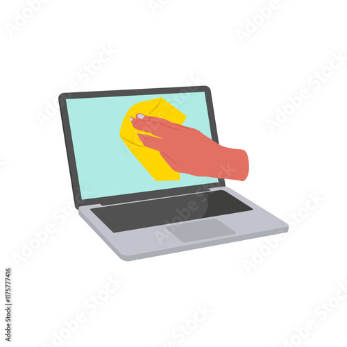 Cleaning Laptop Flat Icon, Vector illustration