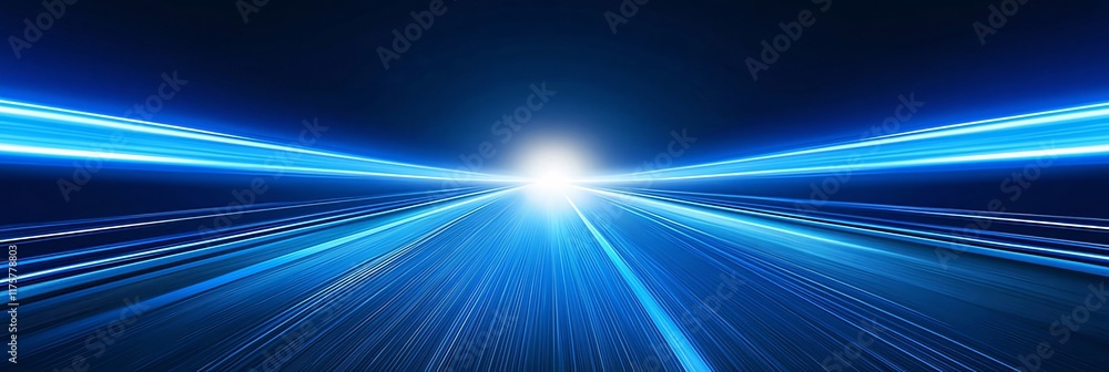 Abstract blue light trails converging at a bright point, simulating high-speed movement.