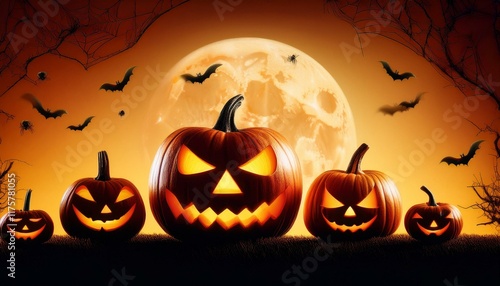 halloween themed pumpkins background photo