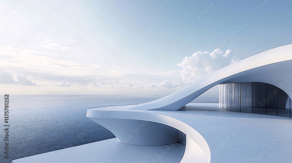 Modern white architecture overlooking ocean. (2) Modern white architecture overlooking ocean. (2)
