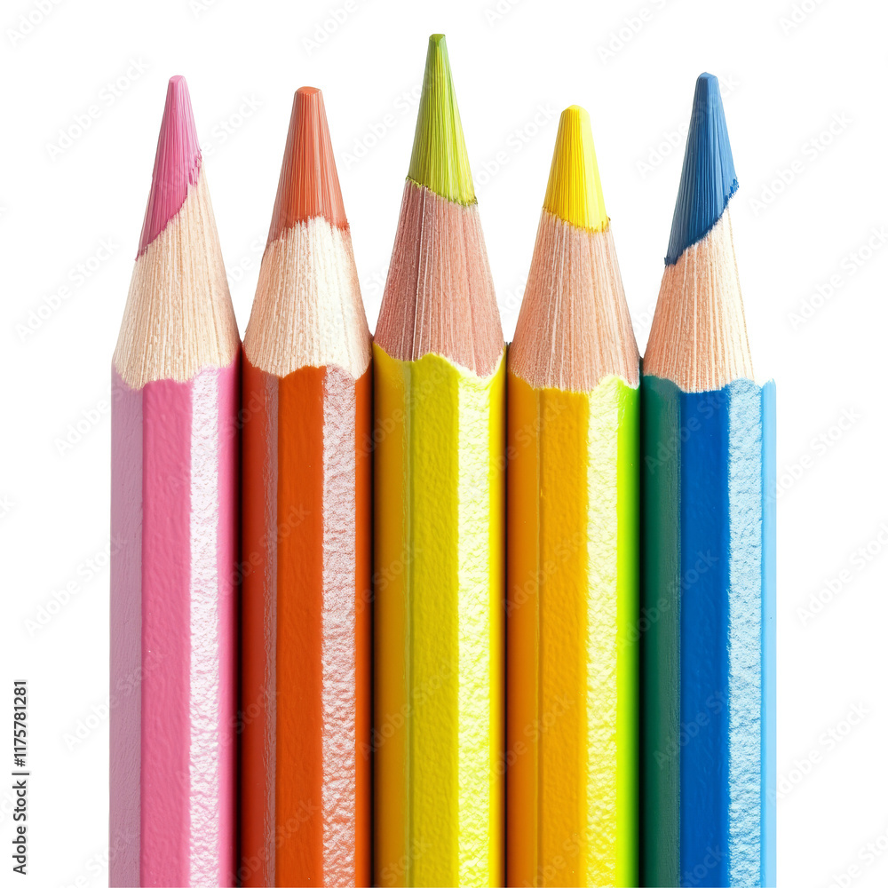Color pencils arranged in a row on a transparent background, showcasing vibrant hues ideal for artistic creations, color pencils isolated on transparent background Color pencils arranged in a row on a transparent background, showcasing vibrant hues ideal for artistic creations, color pencils isolated on transparent background