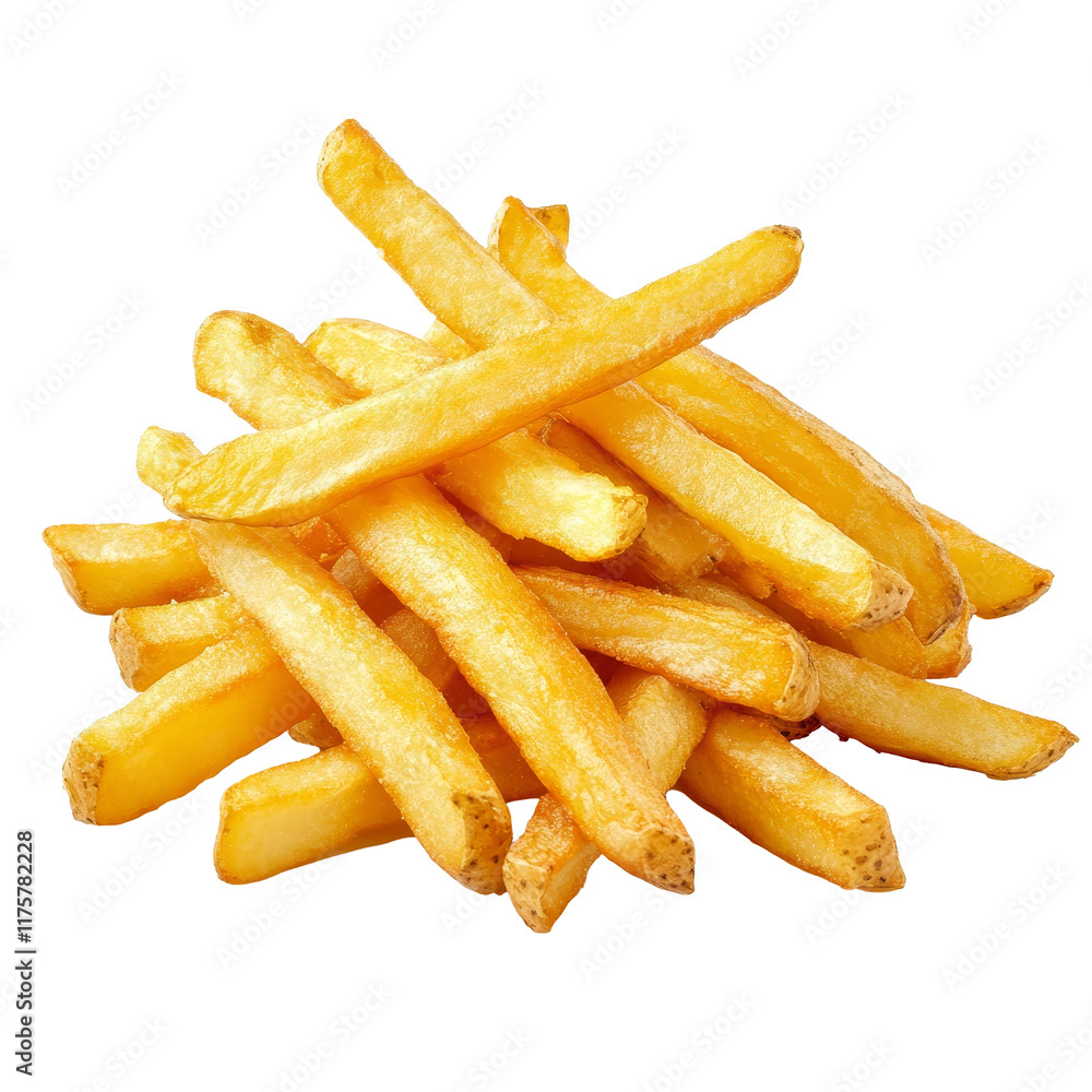 Crispy golden french fries piled high on a transparent background ready for serving or snacking at any time, Stacked french fries isolated Crispy golden french fries piled high on a transparent background ready for serving or snacking at any time, Stacked french fries isolated