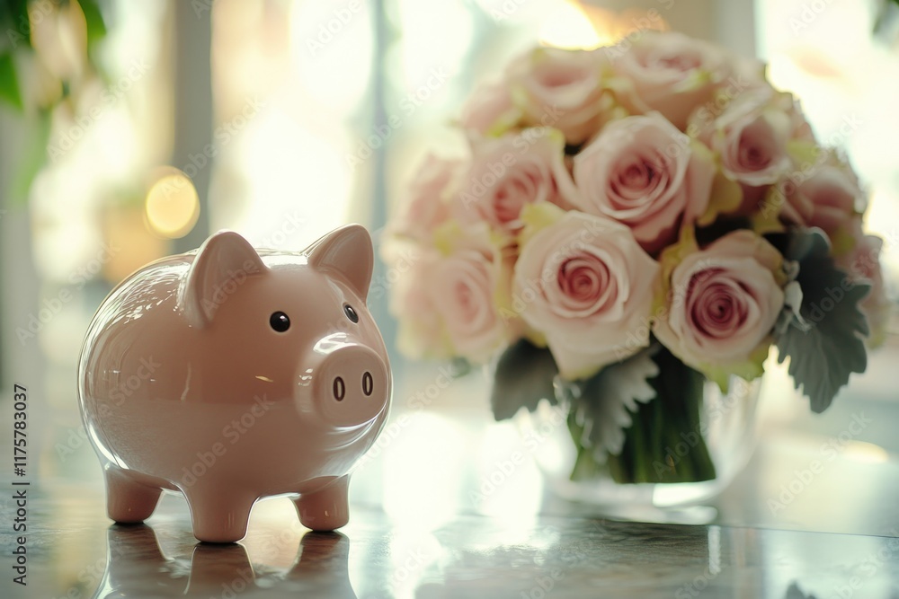 Obraz premium Piggy Bank with Flowers
