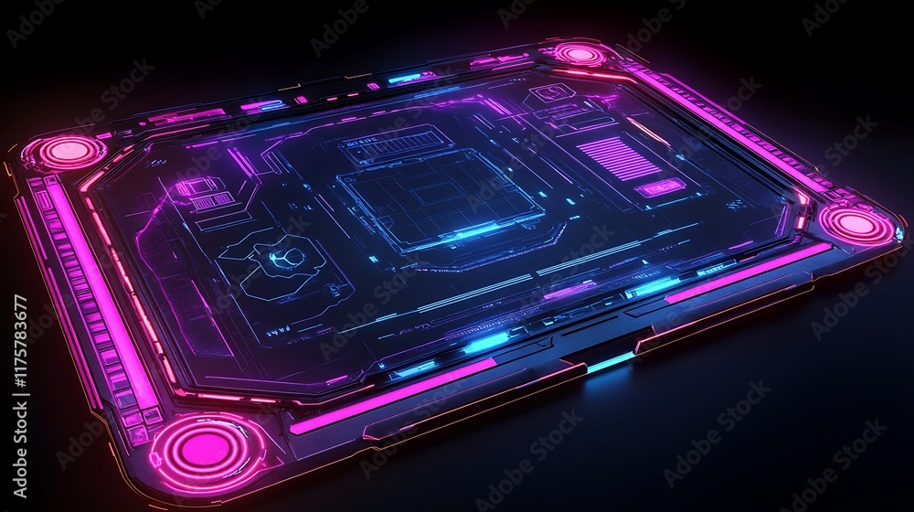 Futuristic Technology Panel Glowing Neon Lights Futuristic Technology Panel Glowing Neon Lights