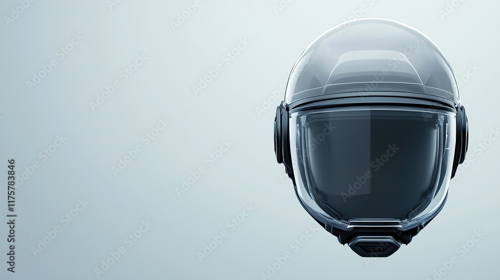 Fototapeta premium A sleek, modern helmet design with a transparent visor, set against a minimalistic background, ideal for safety and style in various activities.