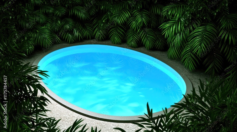 Fototapeta premium Serene pool surrounded by lush greenery in a tranquil setting.