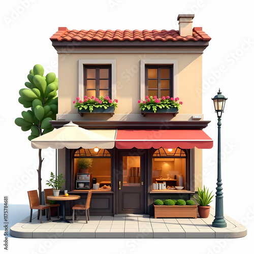 Street cafe building or coffee shop on a transparent background