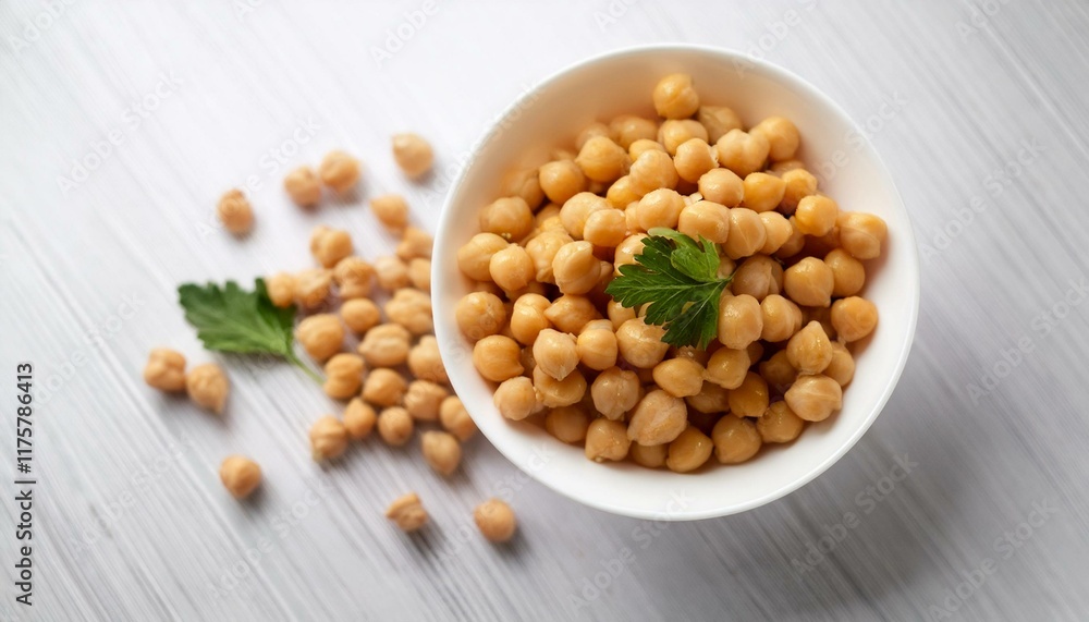 cooked chickpeas in white bowl on white spilled chickpeas cooked chickpeas in white bowl on white spilled chickpeas