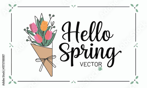 Modern vector design of a spring-themed bouquet of colorful flowers, easily editable.
