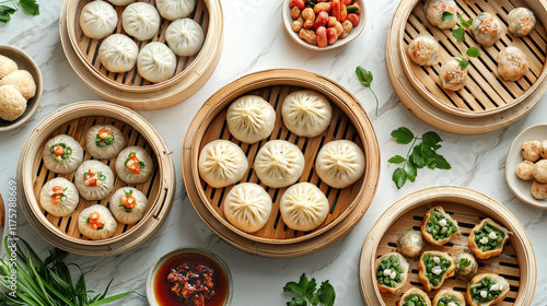 Wallpaper Mural Bamboo steamers filled with buns and dumplings celebrate chinese new year festive feast culinary art indoor gathering tradition Torontodigital.ca