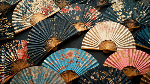 Celebrate chinese new year with decorative floral and gold fans traditional culture artistic display festive environment aesthetic concept