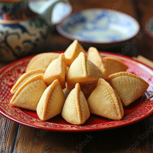 Celebrating chinese new year with fortune cookies on a red plate traditional setting festive atmosphere cultural significance