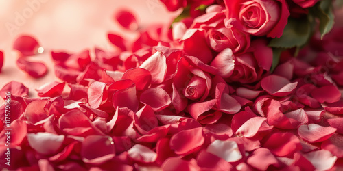 A romantic background featuring a cascade of rose petals, designed in soft pinks, reds, and white tones