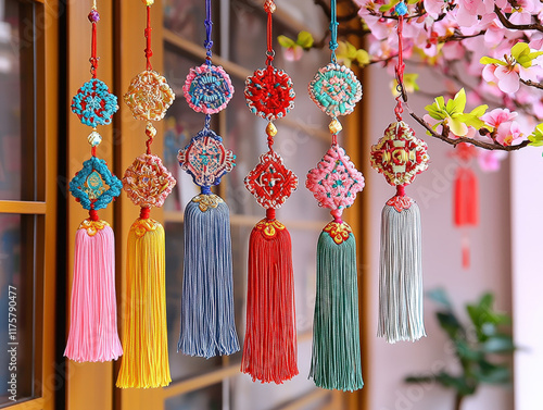 Celebrating chinese new year with traditional knot decorations in a festive home environment