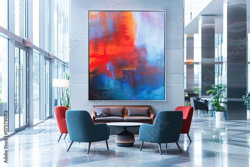 Modern office lobby with abstract art