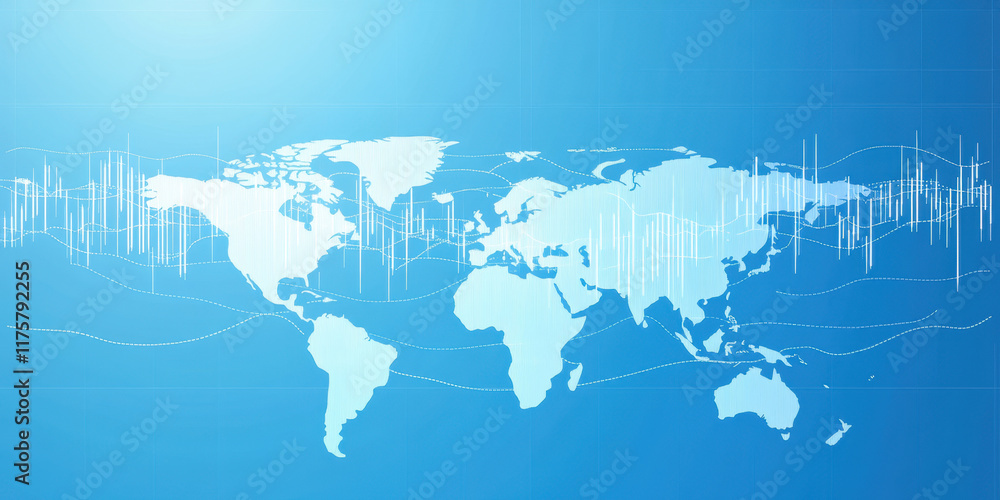 Abstract financial chart with uptrend line graph and world map on black and white color background. Business Candle stick graph chart of stock market investment trading. Abstract financial chart with uptrend line graph and world map on black and white color background. Business Candle stick graph chart of stock market investment trading.