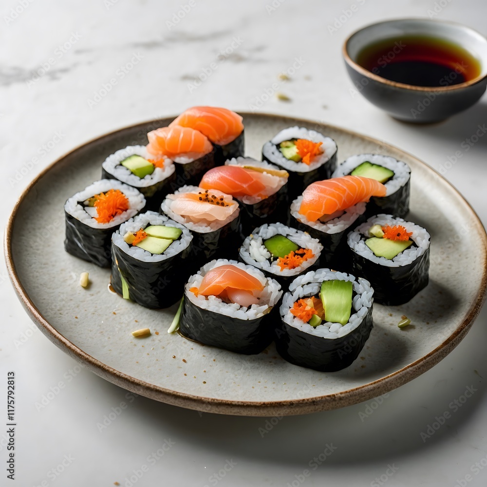 An_elegant_plate_of_sushi_rolls_with_soy_sauce An_elegant_plate_of_sushi_rolls_with_soy_sauce