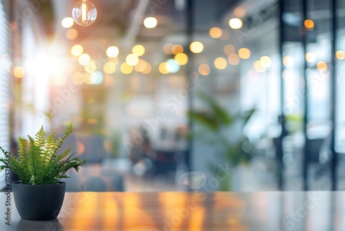 Plant on a table in a bright, modern office space.