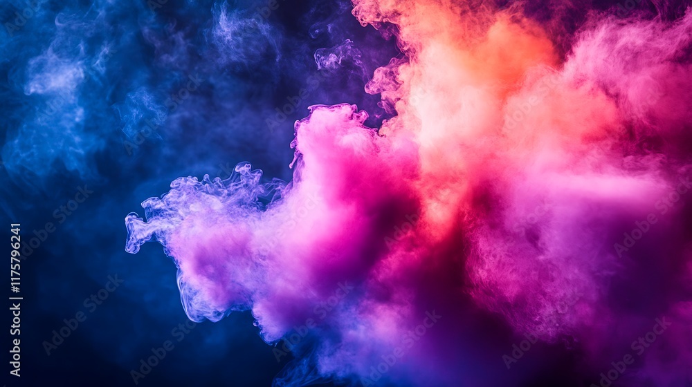 Naklejka premium Vivid Pink Blue and Orange Smoke Swirling in Darkness