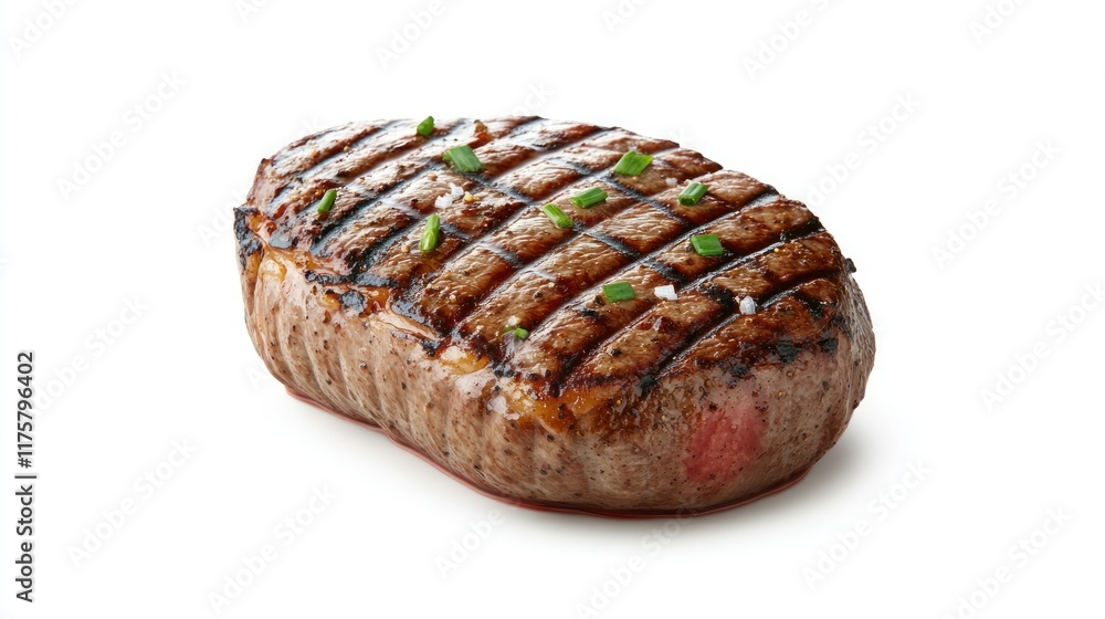Grilled steak with a seared texture and garnished with herbs. Grilled steak with a seared texture and garnished with herbs.