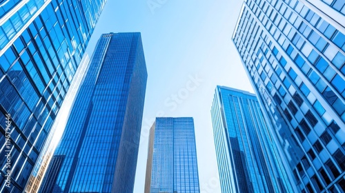 Wallpaper Mural Skyscrapers reaching towards a clear blue sky in an urban setting. Torontodigital.ca