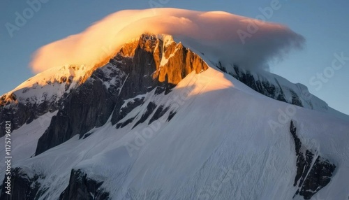 Majestic Sunset Embrace A Snowy Peak Bathed in Golden Light