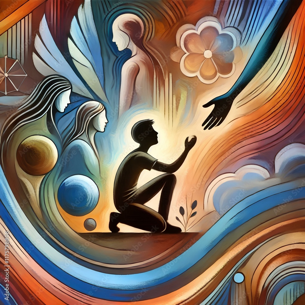Obraz premium A soul dissolving, piece by piece, into the void of anxiety