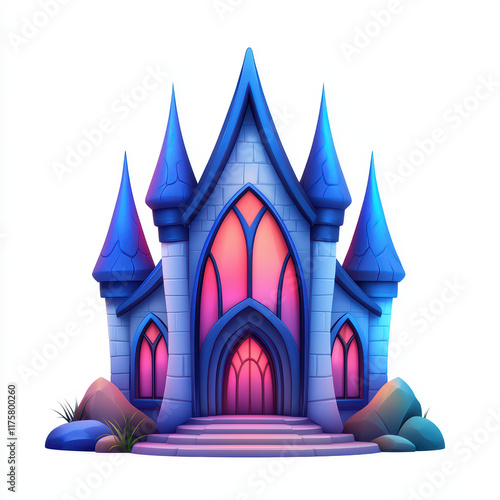 colorful gothic style house with pointed towers and vibrant windows photo