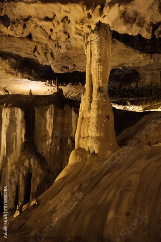 Stalagmite formation in the depths of Grottes de Betharram, France, revealing nature's artistry and beauty photo