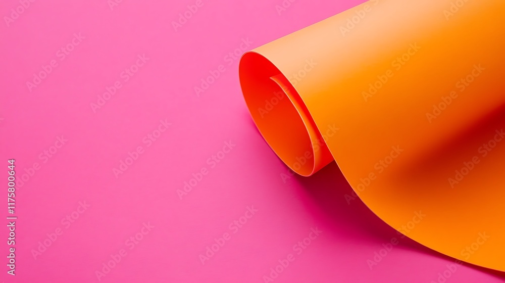 Rolled Orange Paper on Pink Background Rolled Orange Paper on Pink Background