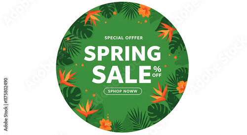 Spring Sale Banner: Tropical Flowers Green Design