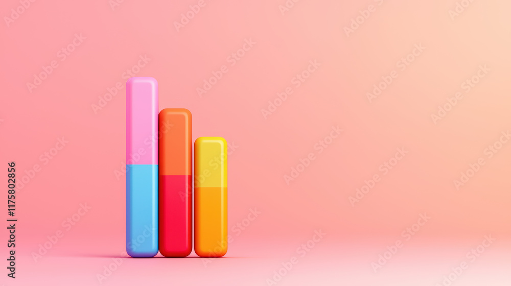 Colorful bar graph on pastel background representing financial growth Colorful bar graph on pastel background representing financial growth