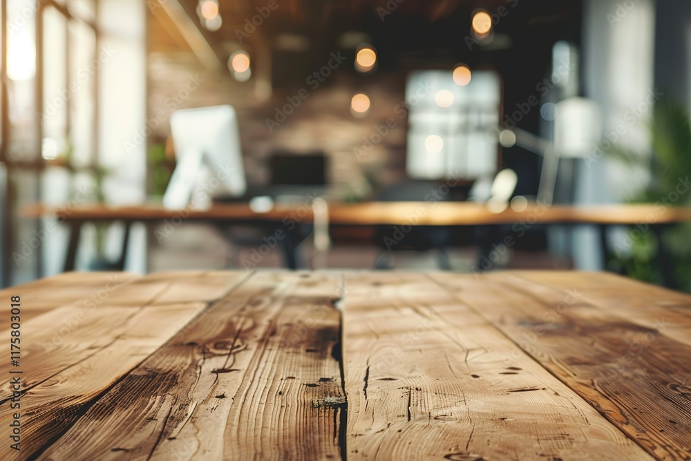 Rustic wooden table in a modern office setting. Perfect for product displays or showcasing your work. Rustic wooden table in a modern office setting. Perfect for product displays or showcasing your work.