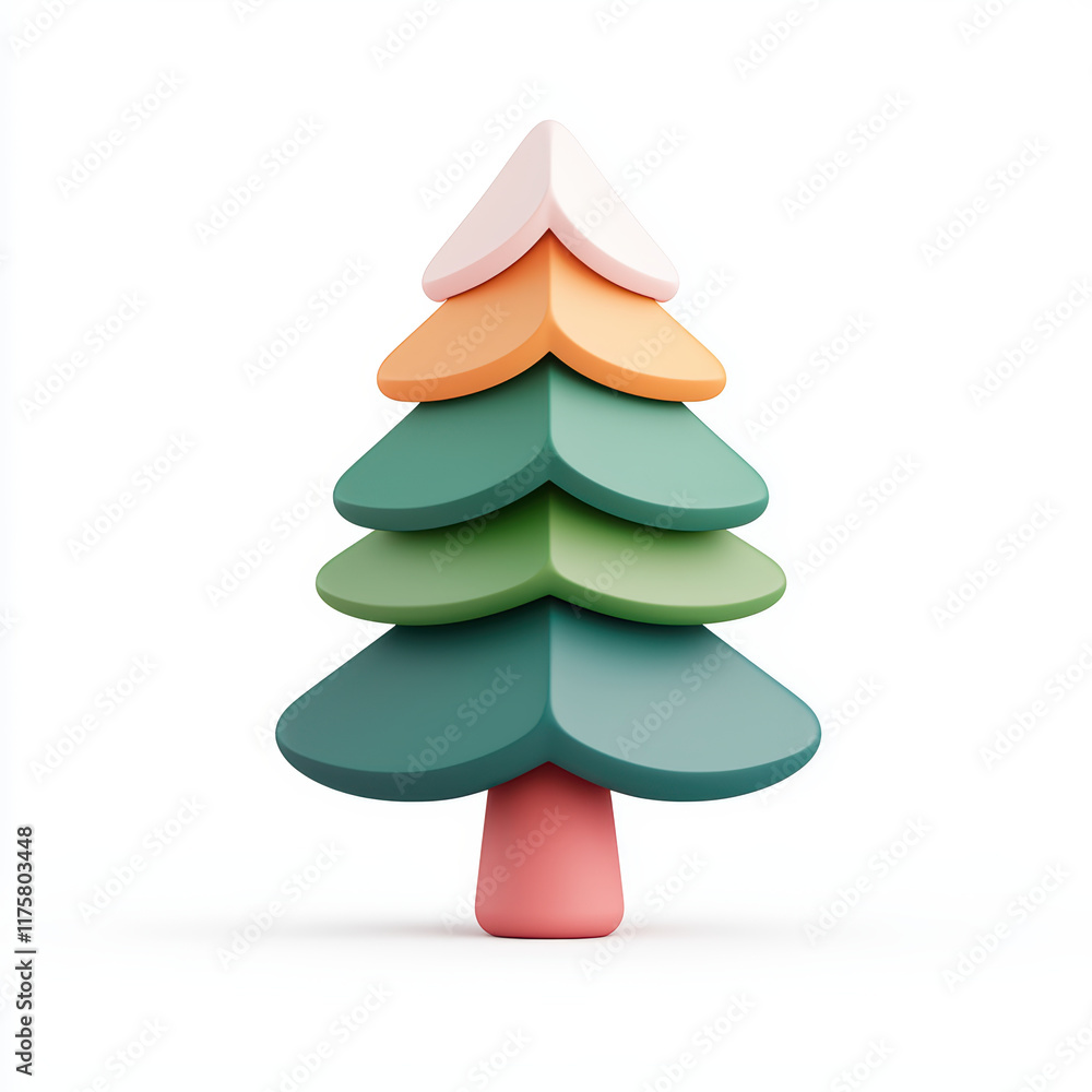 Minimal pastel 3D icon of pine tree with layered leaves and trunk Minimal pastel 3D icon of pine tree with layered leaves and trunk