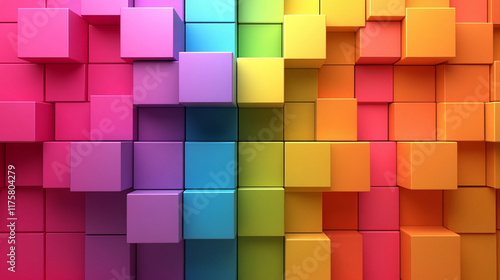 A multicolored 3D block background symbolizing chaos and digital transformation, with muted tones and geometric patterns that evoke a sense of futuristic technology and modern design

