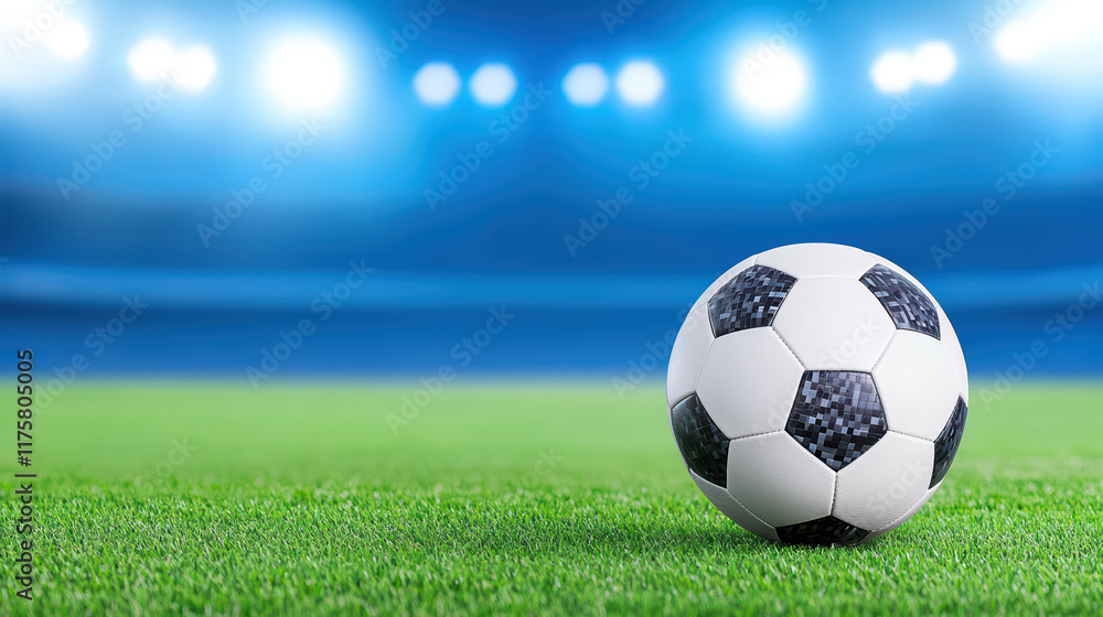 Fototapeta premium close up of soccer ball resting on vibrant green grass, ready for play