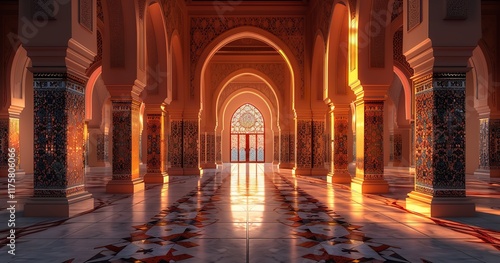 Islamic interior design, including lighting, during Ramadan Kareem, Generative AI.