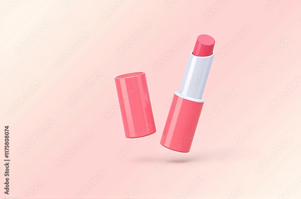 Pink lipstick tube open, isolated on gradient background. Pink lipstick tube open, isolated on gradient background.