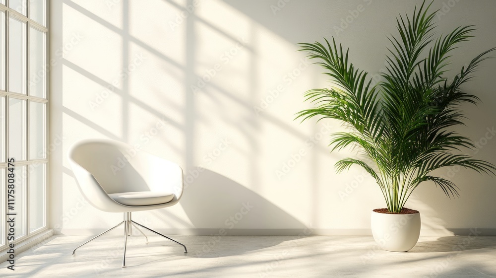 Fototapeta premium A simple, uncluttered room with a clean, white interior design.