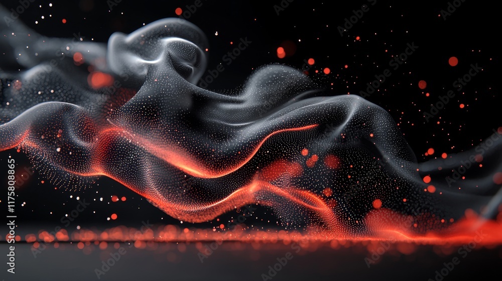 Fototapeta premium Abstract Digital Waveform Red and Gray Particle Flow Background