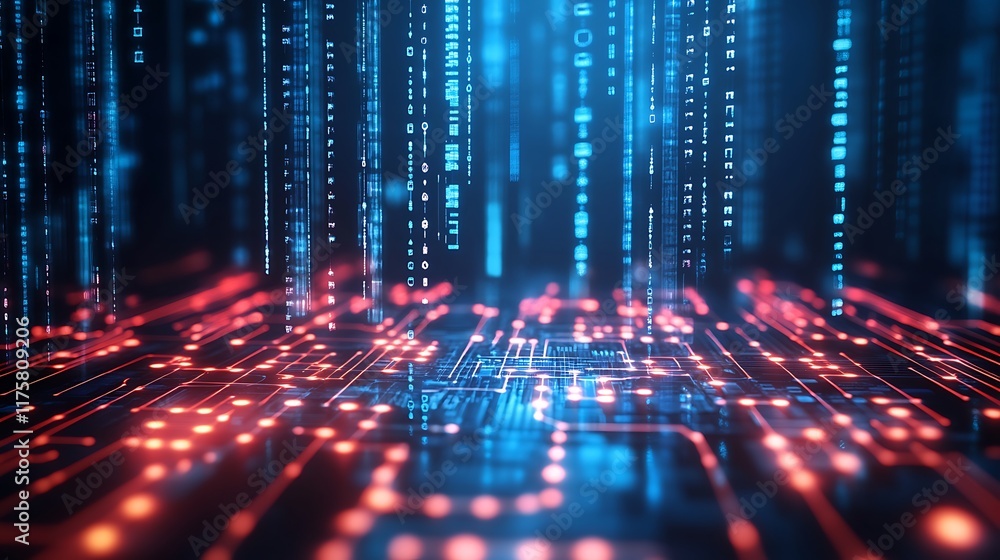 Abstract Digital Data Stream Flowing Over Circuitry Abstract Digital Data Stream Flowing Over Circuitry